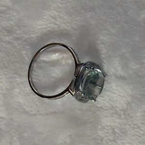 Sterling Silver Faux Halo Prasiolite Green Amethyst Quartz Ring Size 6 3/4